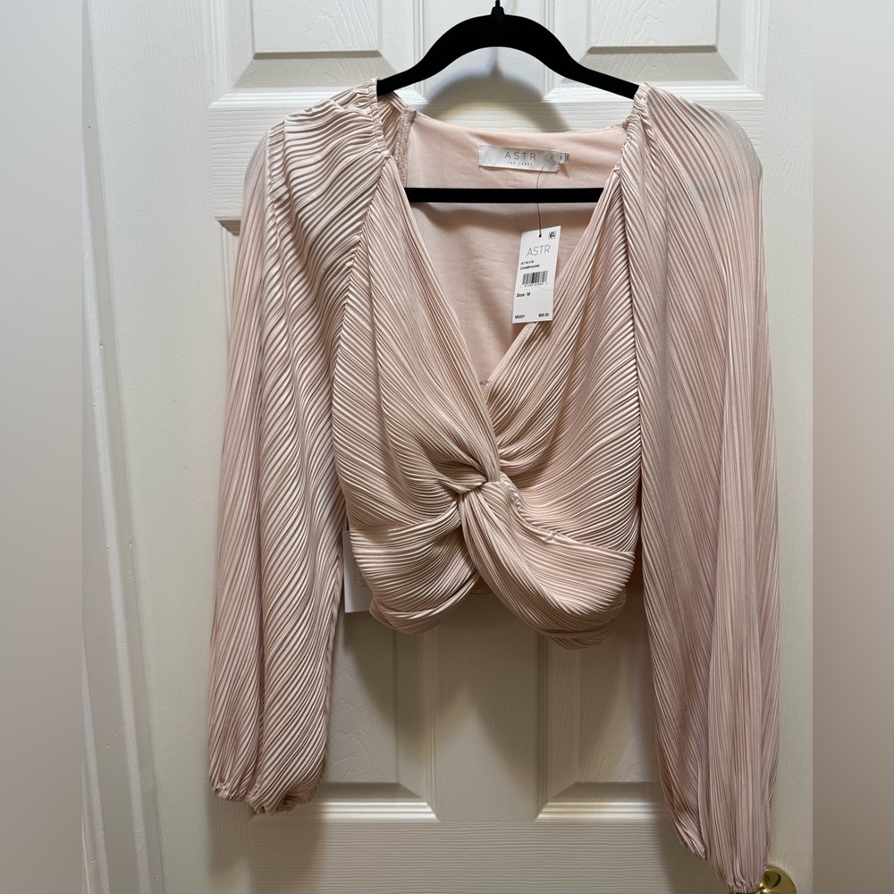 Astr Blush Pleated Twist Front Blouse